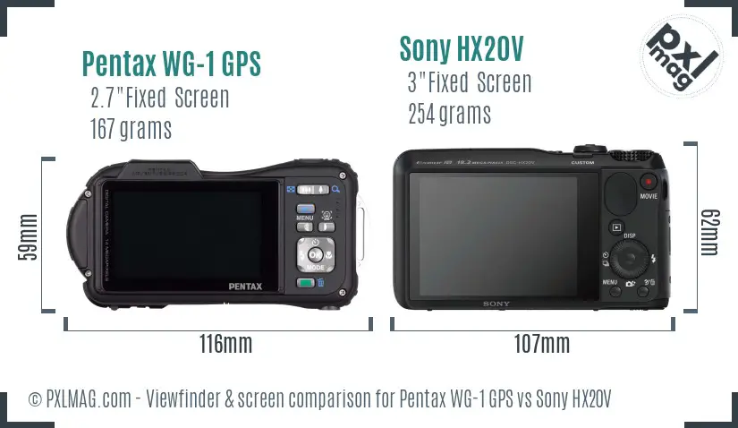 Pentax WG-1 GPS vs Sony HX20V Screen and Viewfinder comparison