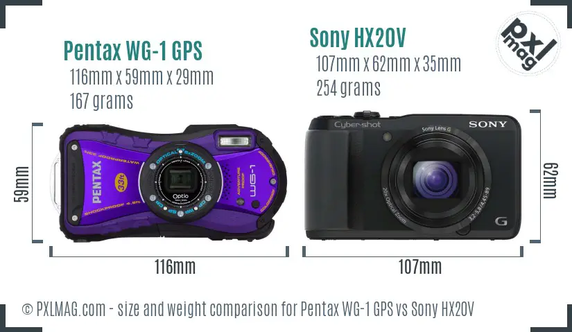 Pentax WG-1 GPS vs Sony HX20V size comparison