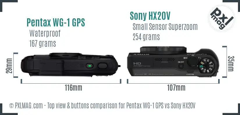 Pentax WG-1 GPS vs Sony HX20V top view buttons comparison