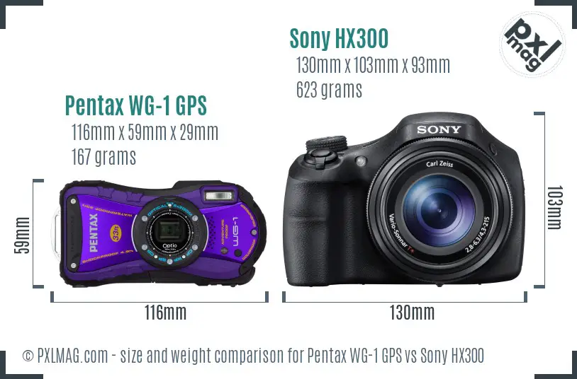 Pentax WG-1 GPS vs Sony HX300 size comparison