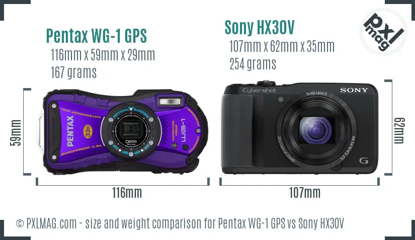 Pentax WG-1 GPS vs Sony HX30V size comparison