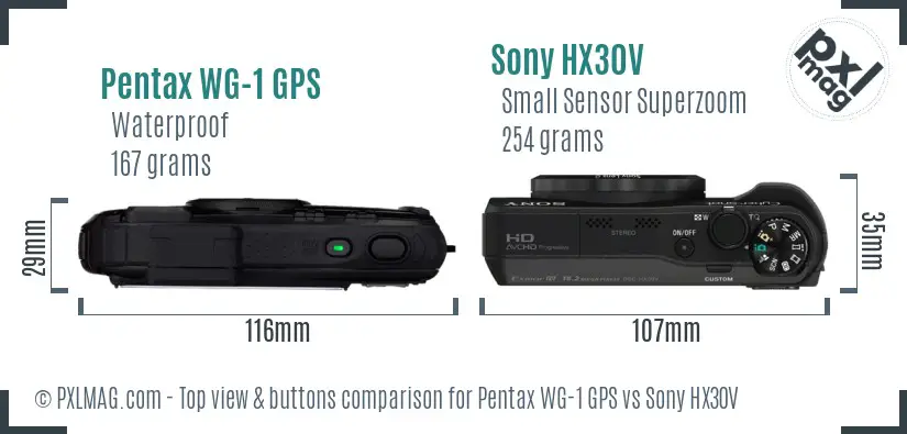 Pentax WG-1 GPS vs Sony HX30V top view buttons comparison