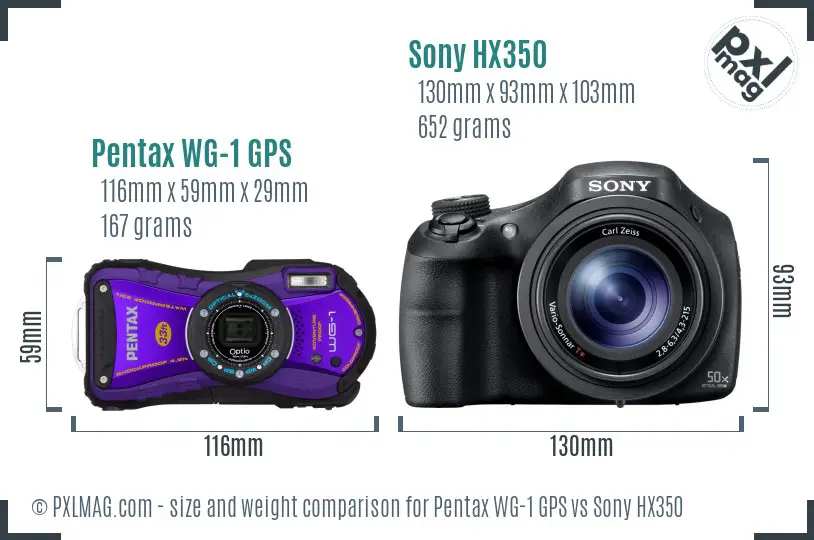 Pentax WG-1 GPS vs Sony HX350 size comparison Pentax WG-1 GPS vs Sony HX350 size comparison