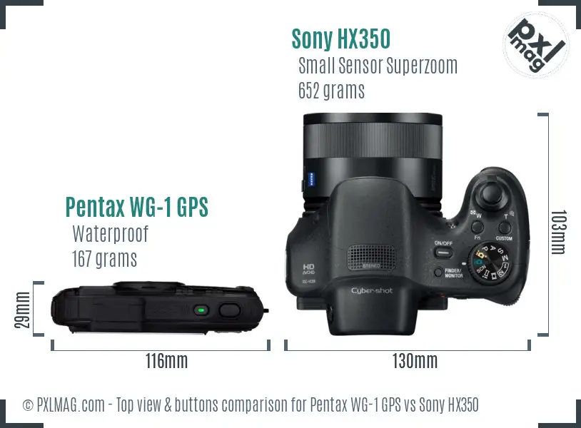 Pentax WG-1 GPS vs Sony HX350 top view buttons comparison Pentax WG-1 GPS vs Sony HX350 top view buttons comparison