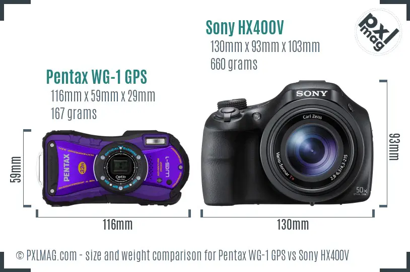 Pentax WG-1 GPS vs Sony HX400V size comparison
