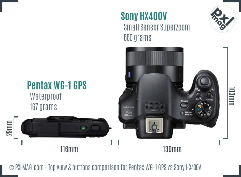 Pentax WG-1 GPS vs Sony HX400V top view buttons comparison