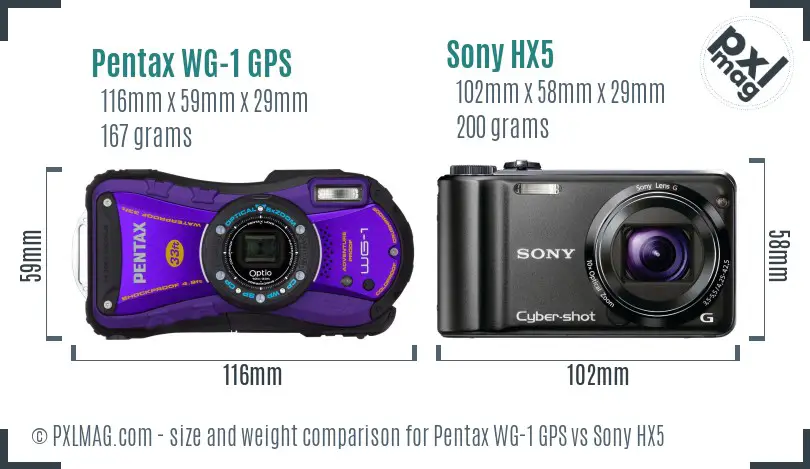 Pentax WG-1 GPS vs Sony HX5 size comparison