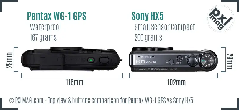 Pentax WG-1 GPS vs Sony HX5 top view buttons comparison