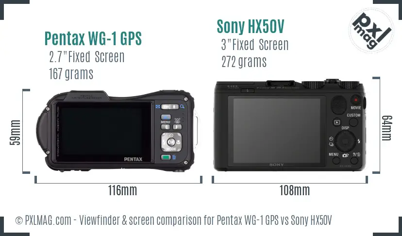 Pentax WG-1 GPS vs Sony HX50V Screen and Viewfinder comparison