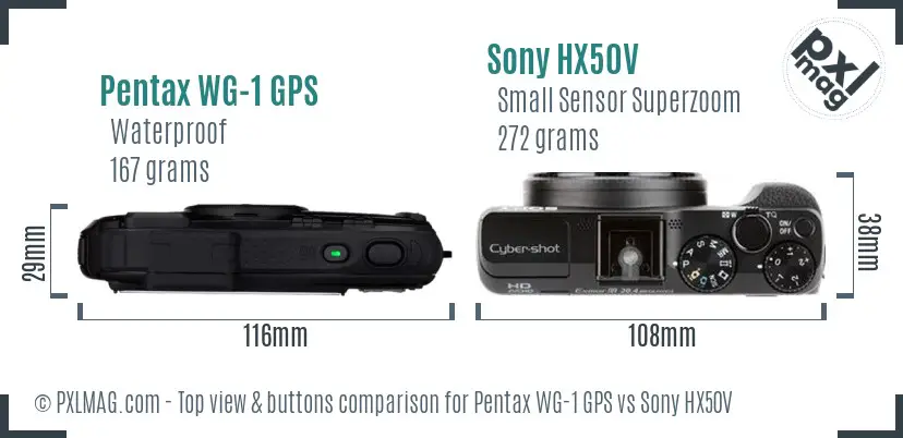 Pentax WG-1 GPS vs Sony HX50V top view buttons comparison
