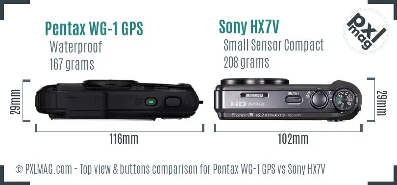 Pentax WG-1 GPS vs Sony HX7V top view buttons comparison