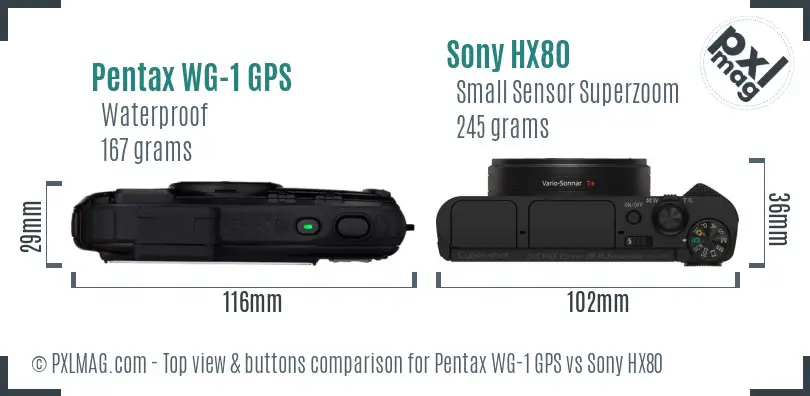 Pentax WG-1 GPS vs Sony HX80 top view buttons comparison