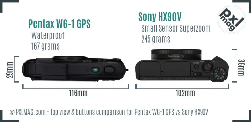 Pentax WG-1 GPS vs Sony HX90V top view buttons comparison