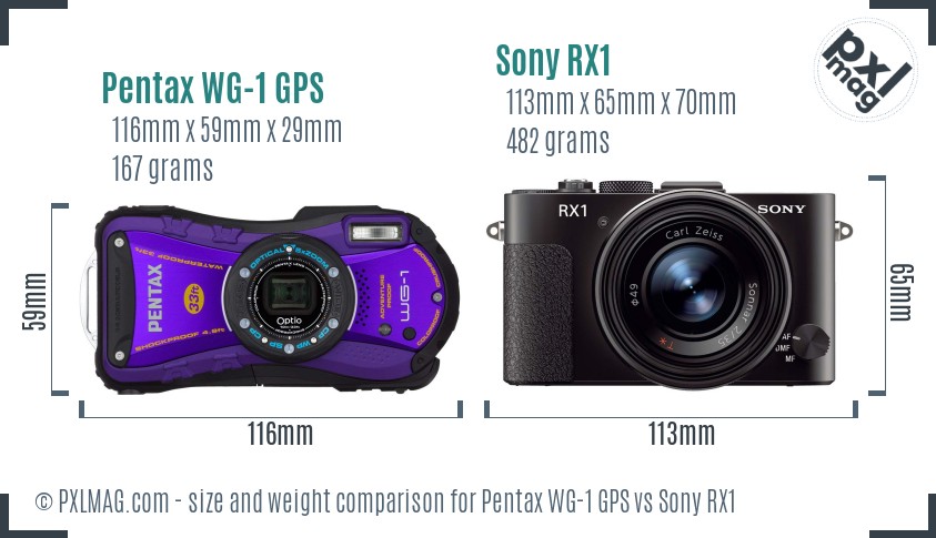 Pentax WG-1 GPS vs Sony RX1 size comparison