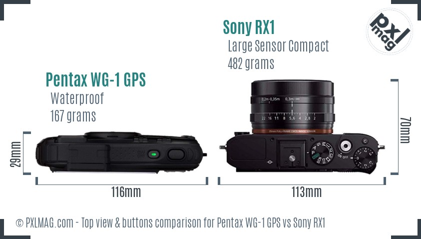 Pentax WG-1 GPS vs Sony RX1 top view buttons comparison
