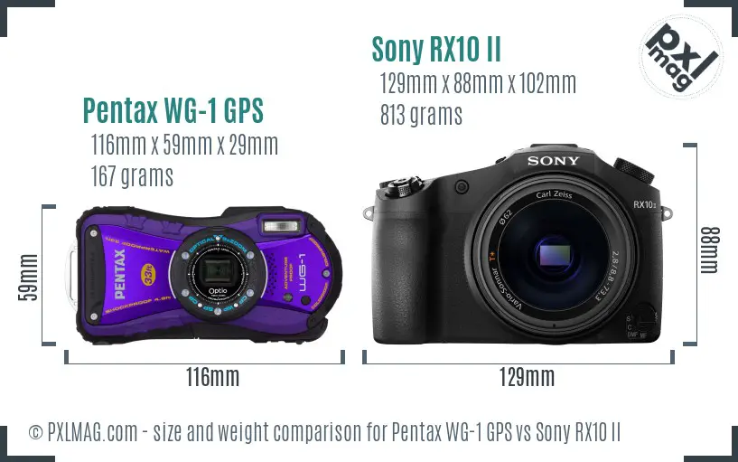 Pentax WG-1 GPS vs Sony RX10 II size comparison