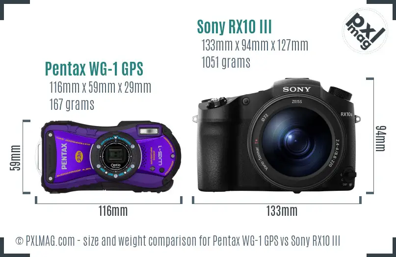 Pentax WG-1 GPS vs Sony RX10 III size comparison Pentax WG-1 GPS vs Sony RX10 III size comparison