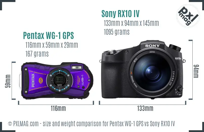 Pentax WG-1 GPS vs Sony RX10 IV size comparison