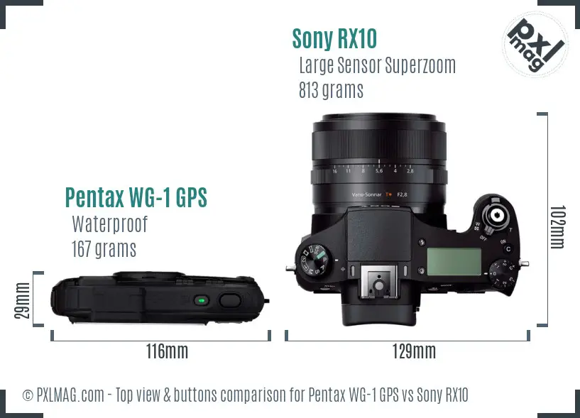 Pentax WG-1 GPS vs Sony RX10 top view buttons comparison