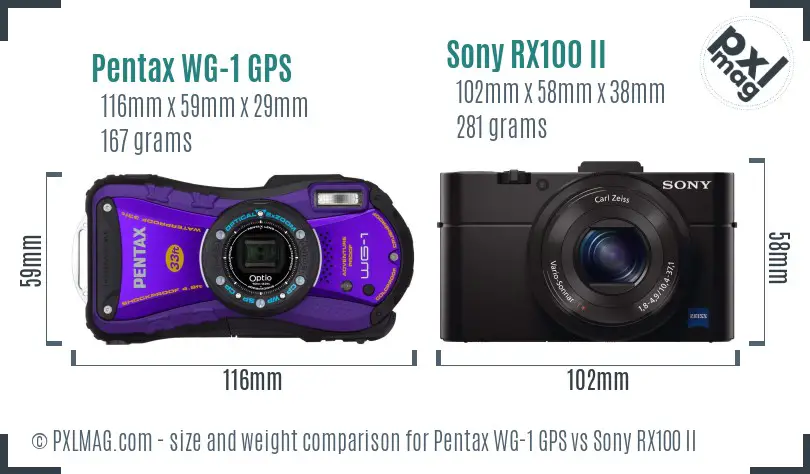 Pentax WG-1 GPS vs Sony RX100 II size comparison Pentax WG-1 GPS vs Sony RX100 II size comparison