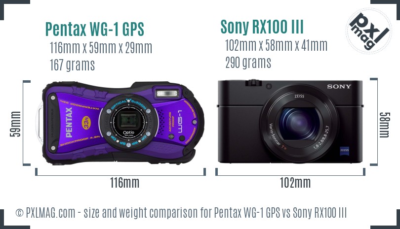 Pentax WG-1 GPS vs Sony RX100 III size comparison Pentax WG-1 GPS vs Sony RX100 III size comparison