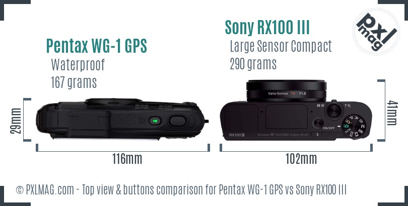 Pentax WG-1 GPS vs Sony RX100 III top view buttons comparison
