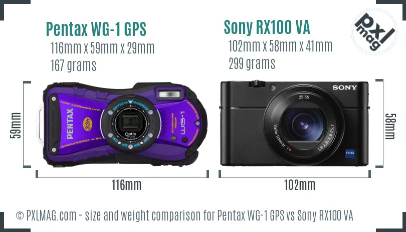 Pentax WG-1 GPS vs Sony RX100 VA size comparison