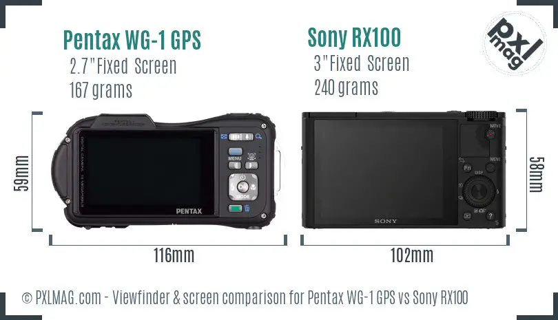 Pentax WG-1 GPS vs Sony RX100 Screen and Viewfinder comparison