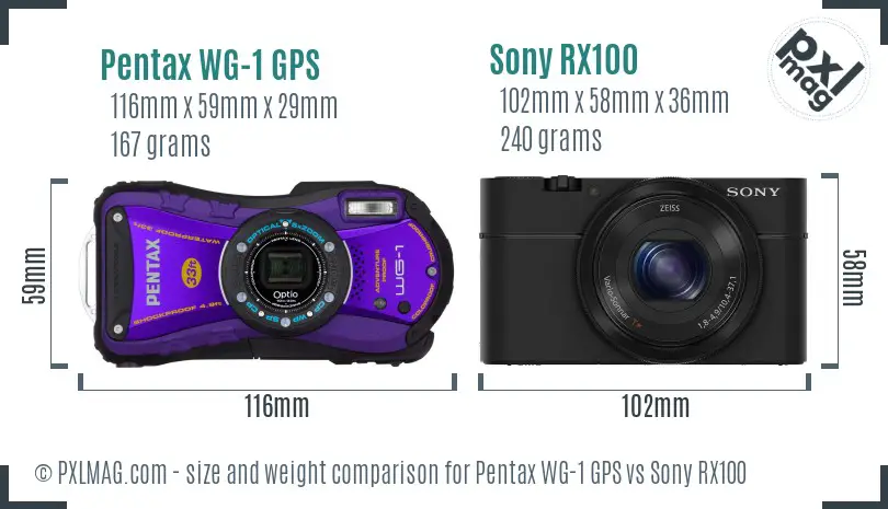 Pentax WG-1 GPS vs Sony RX100 size comparison