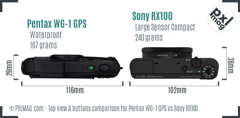 Pentax WG-1 GPS vs Sony RX100 top view buttons comparison