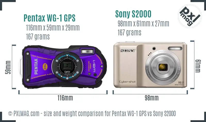 Pentax WG-1 GPS vs Sony S2000 size comparison Pentax WG-1 GPS vs Sony S2000 size comparison
