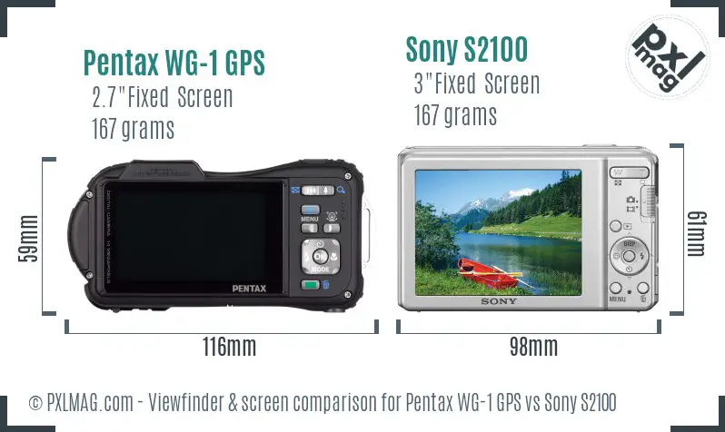 Pentax WG-1 GPS vs Sony S2100 Screen and Viewfinder comparison