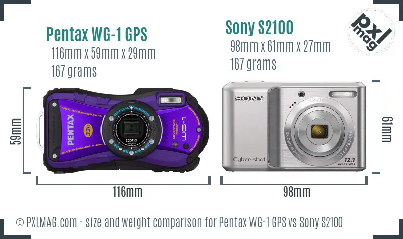 Pentax WG-1 GPS vs Sony S2100 size comparison