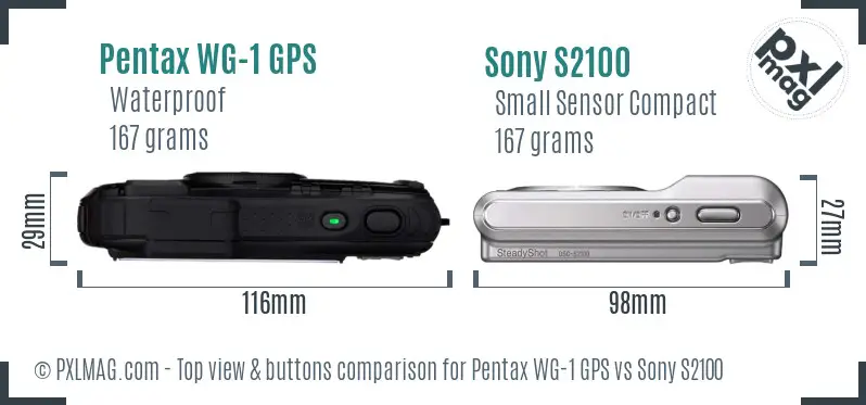 Pentax WG-1 GPS vs Sony S2100 top view buttons comparison