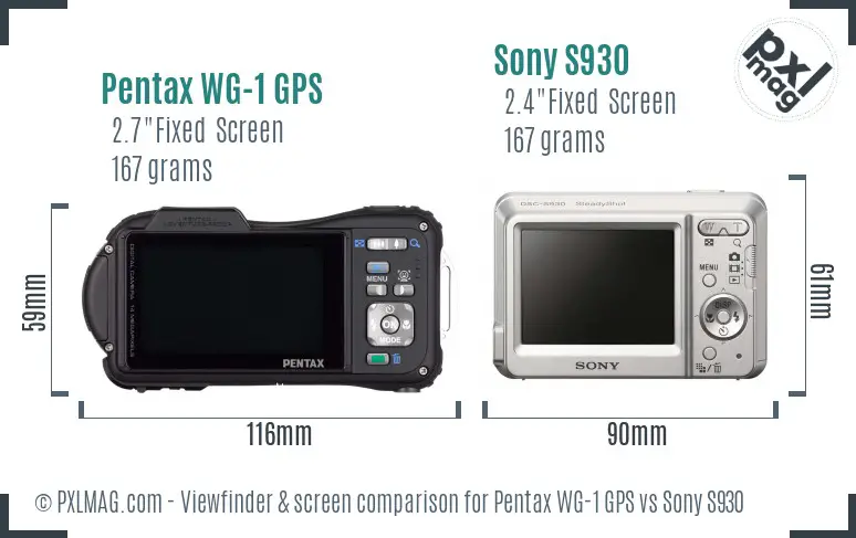 Pentax WG-1 GPS vs Sony S930 Screen and Viewfinder comparison