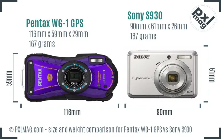 Pentax WG-1 GPS vs Sony S930 size comparison