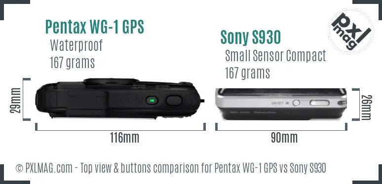 Pentax WG-1 GPS vs Sony S930 top view buttons comparison
