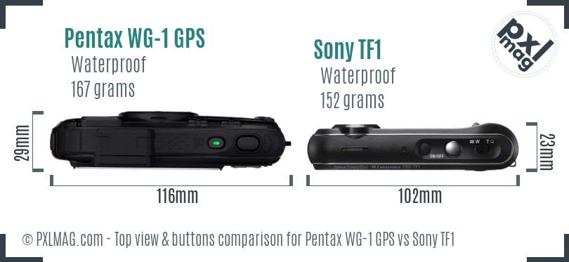 Pentax WG-1 GPS vs Sony TF1 top view buttons comparison