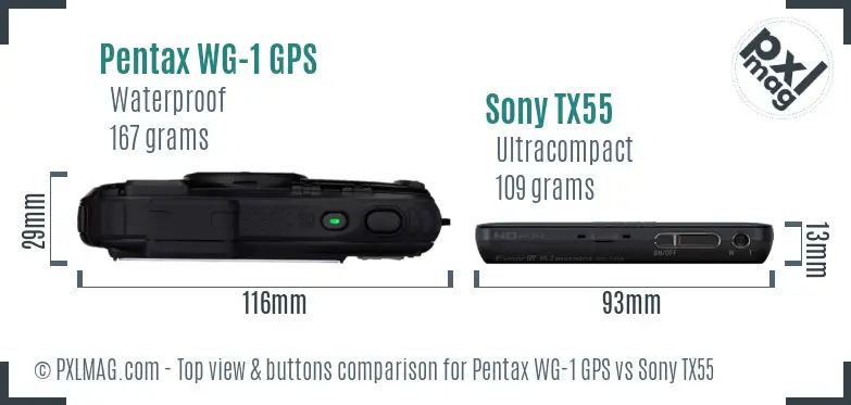 Pentax WG-1 GPS vs Sony TX55 top view buttons comparison