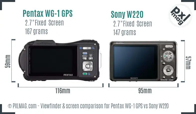 Pentax WG-1 GPS vs Sony W220 Screen and Viewfinder comparison