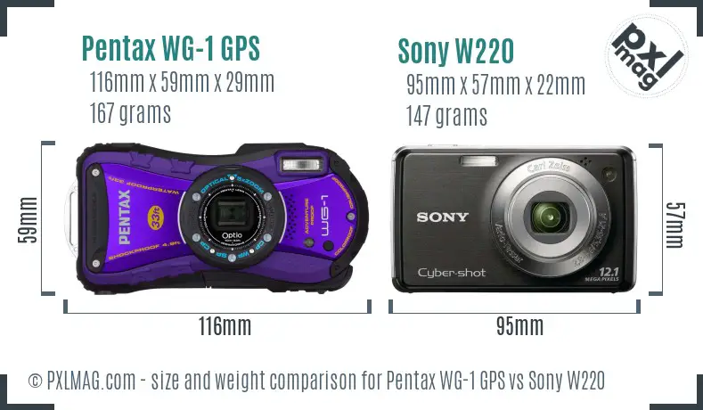 Pentax WG-1 GPS vs Sony W220 size comparison