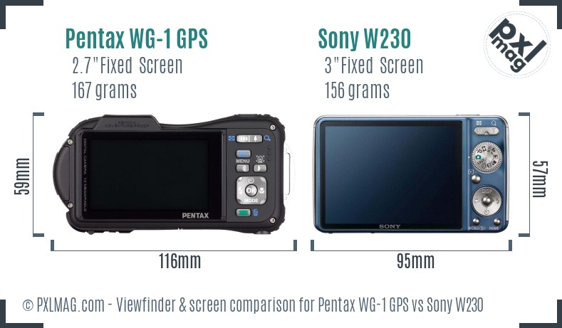 Pentax WG-1 GPS vs Sony W230 Screen and Viewfinder comparison