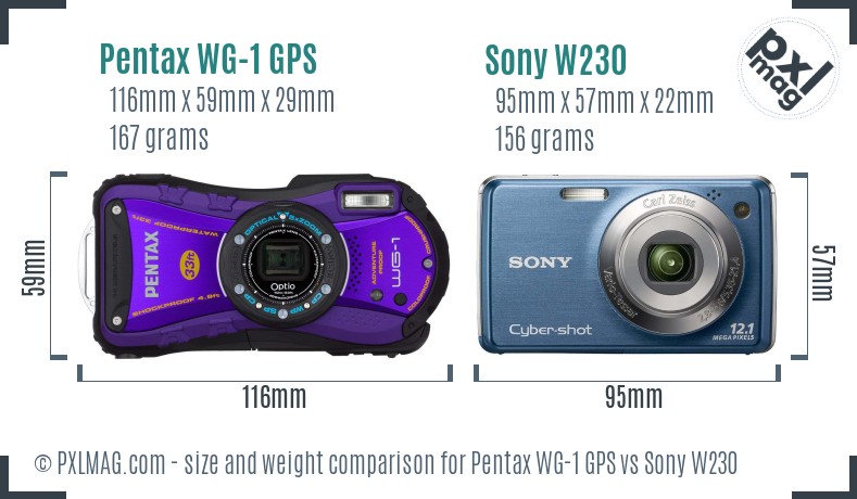 Pentax WG-1 GPS vs Sony W230 size comparison