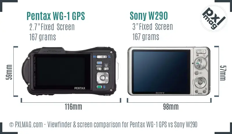 Pentax WG-1 GPS vs Sony W290 Screen and Viewfinder comparison