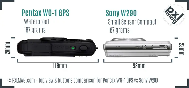 Pentax WG-1 GPS vs Sony W290 top view buttons comparison