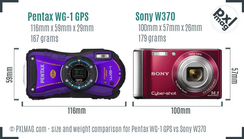 Pentax WG-1 GPS vs Sony W370 size comparison