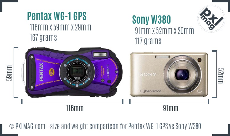 Pentax WG-1 GPS vs Sony W380 size comparison Pentax WG-1 GPS vs Sony W380 size comparison