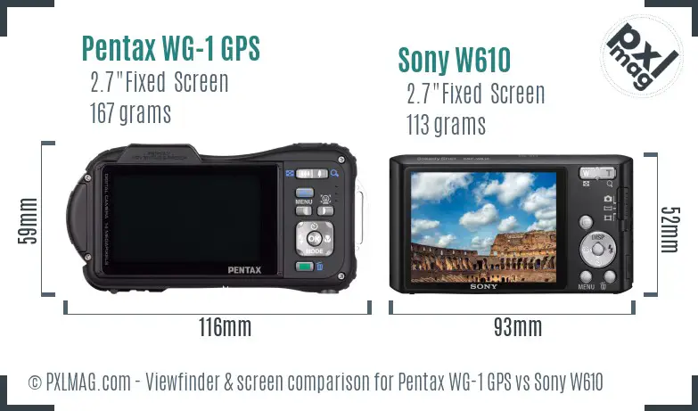 Pentax WG-1 GPS vs Sony W610 Screen and Viewfinder comparison