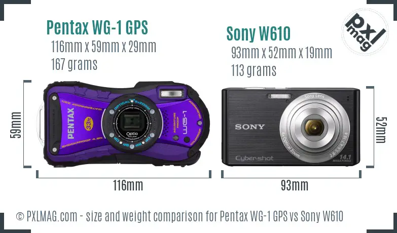 Pentax WG-1 GPS vs Sony W610 size comparison
