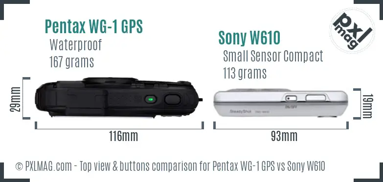 Pentax WG-1 GPS vs Sony W610 top view buttons comparison